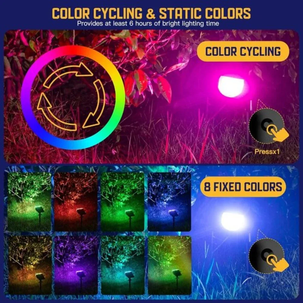 Solar Color Spot‎ Lights Outdoor 9 Lighting Modes Halloween Christmas 38 LED